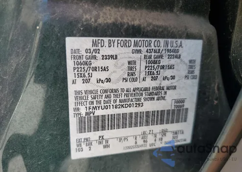 2002 Ford Escape Xls z USA, uszkodzony, nr VIN 1FMYU01182KD01293